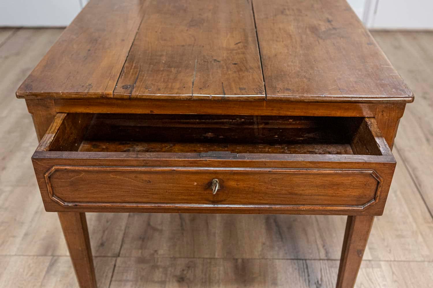 French 19th Century Walnut Desk with Carved Apron and Lateral Drawer - JAA