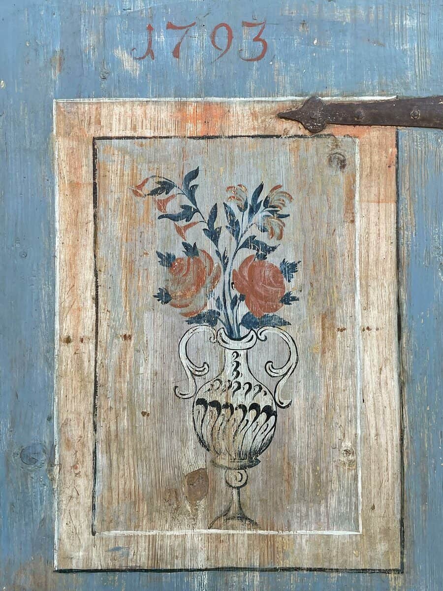 Tyrolean Late 18th Century Painted Pine Armoire with Original Folk Art Finish, Dated 1793 - JAA