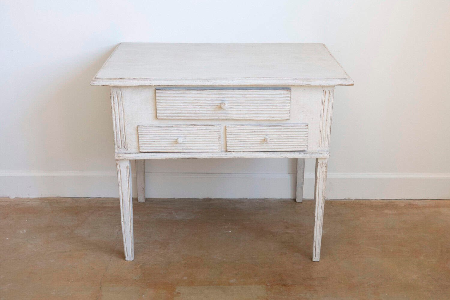 Swedish 1880s Gustavian Style Painted Side Table with Three Reeded Drawers - JAA