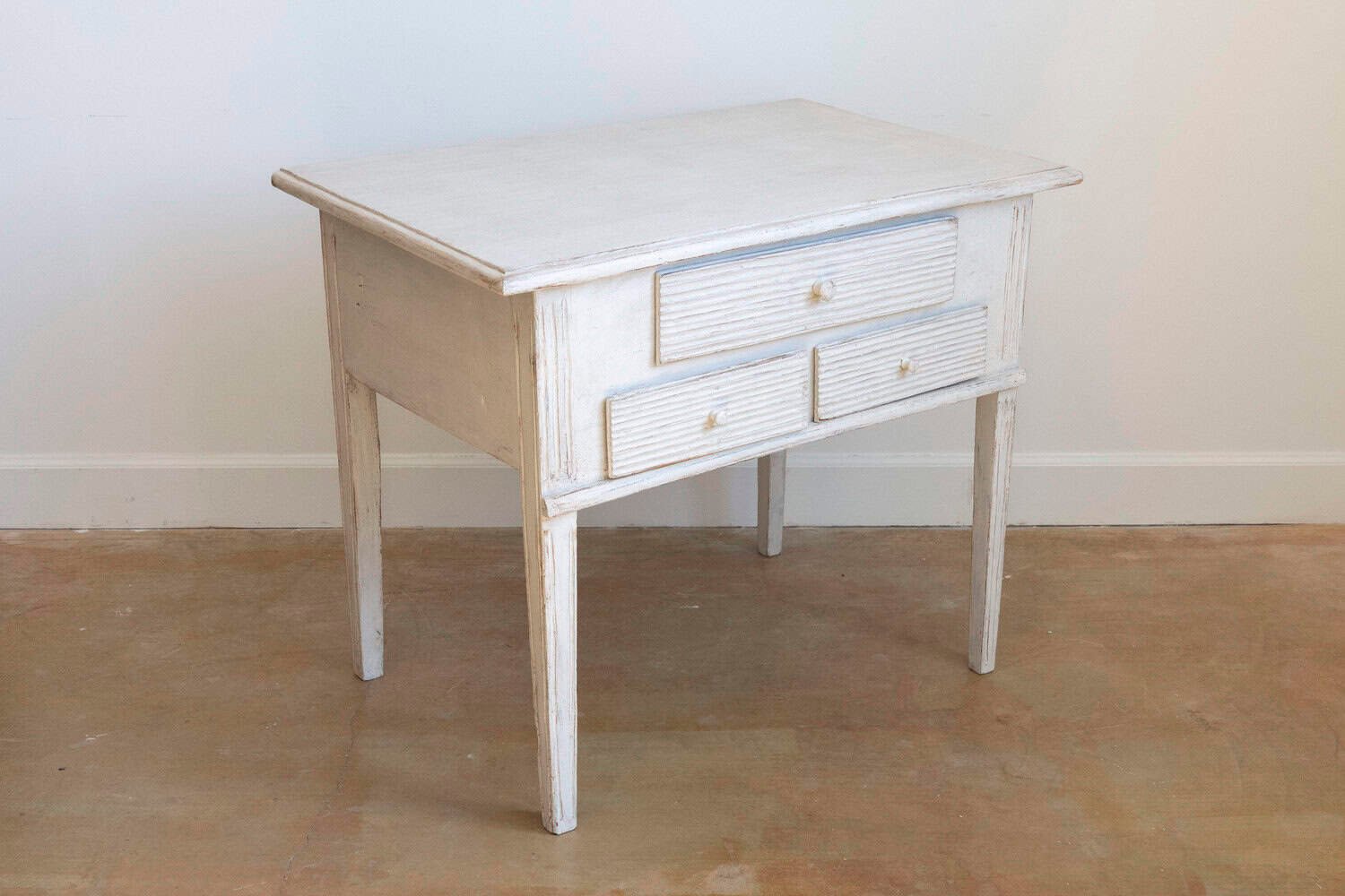 Swedish 1880s Gustavian Style Painted Side Table with Three Reeded Drawers - JAA