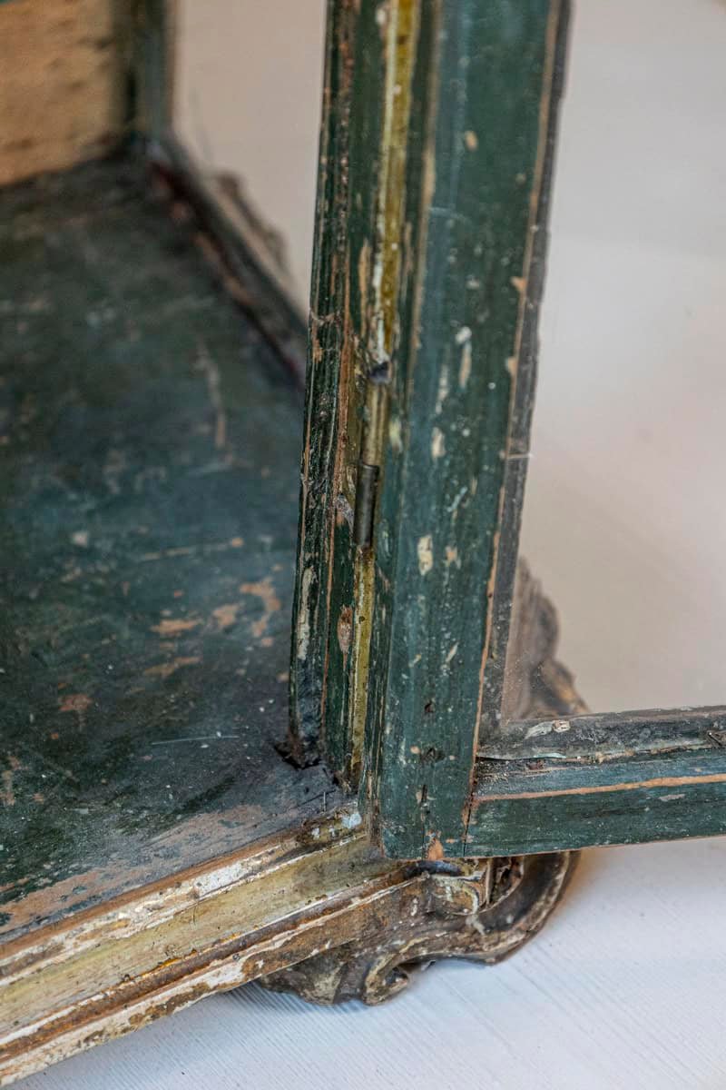 Petite 18th Century Venetian Painted Wood Rococo Vitrine with Carved Crest - JAA