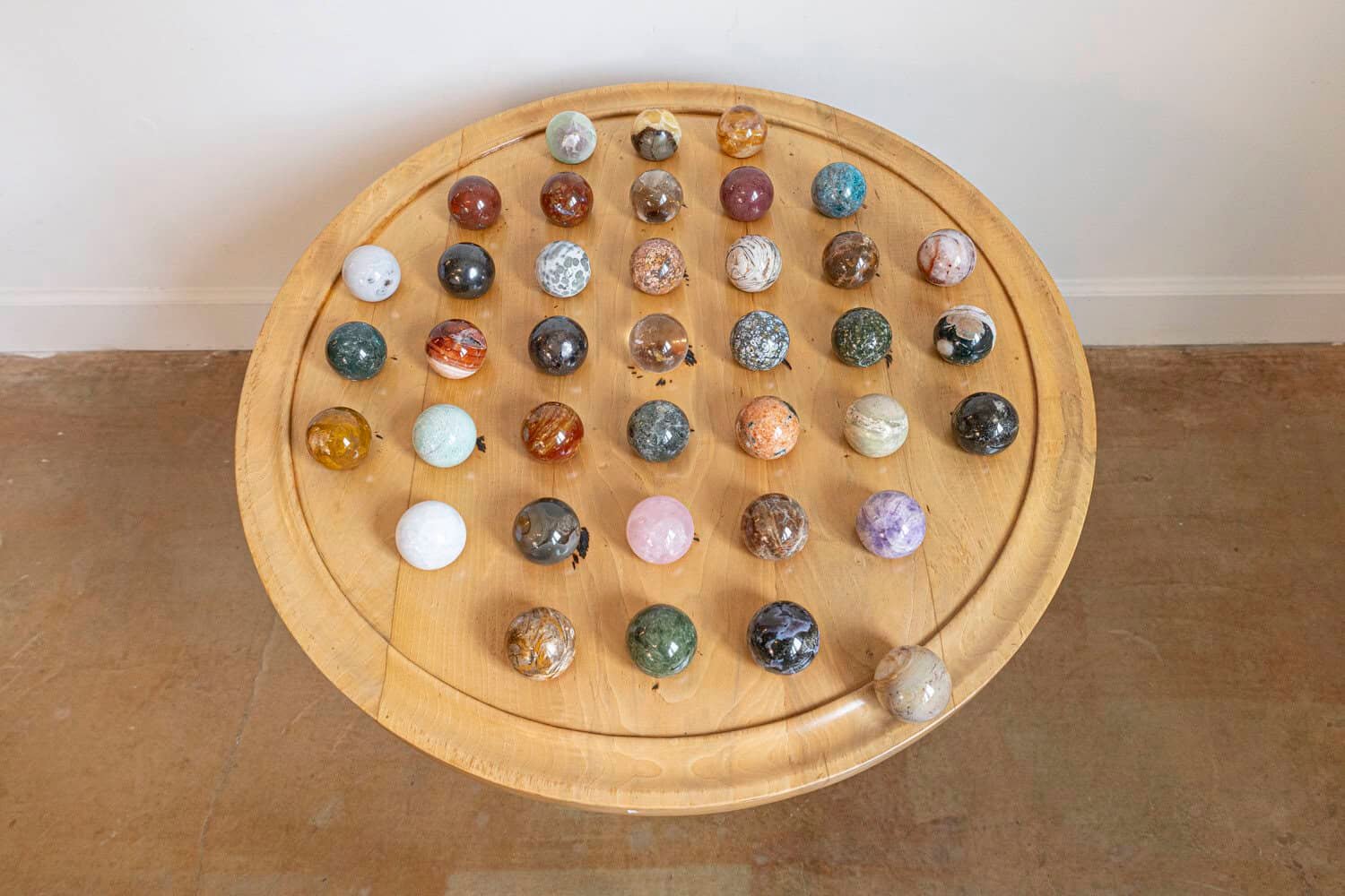 19th-Century French Solitaire Game Table with Hand-Carved Marble Spheres - JAA