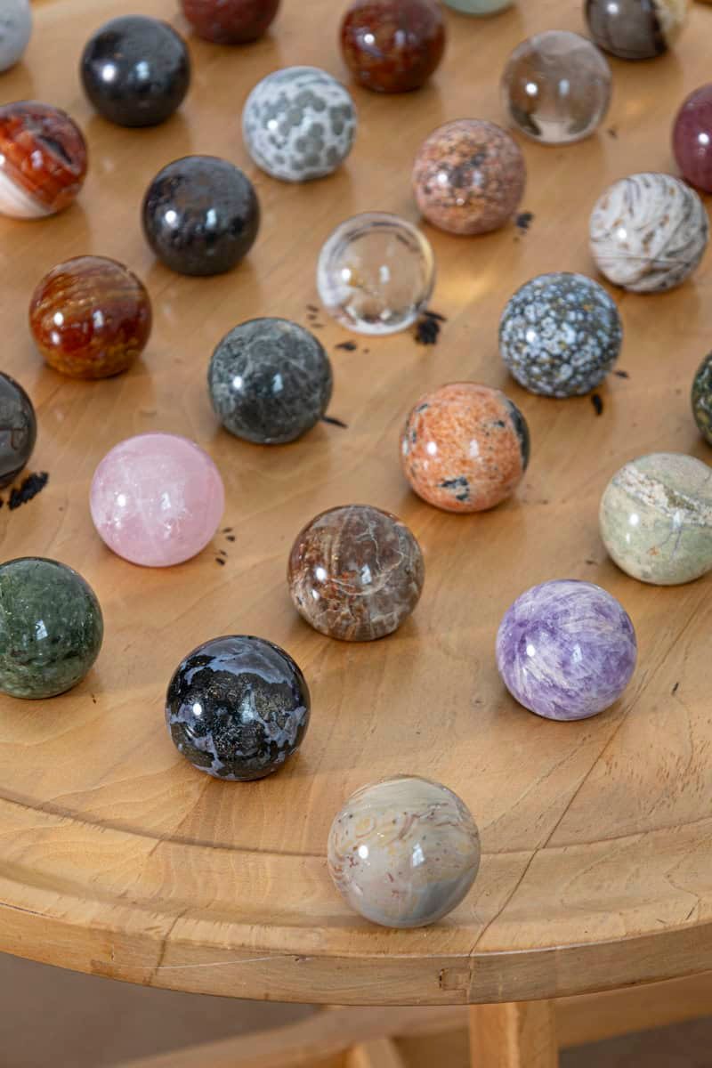 19th-Century French Solitaire Game Table with Hand-Carved Marble Spheres - JAA