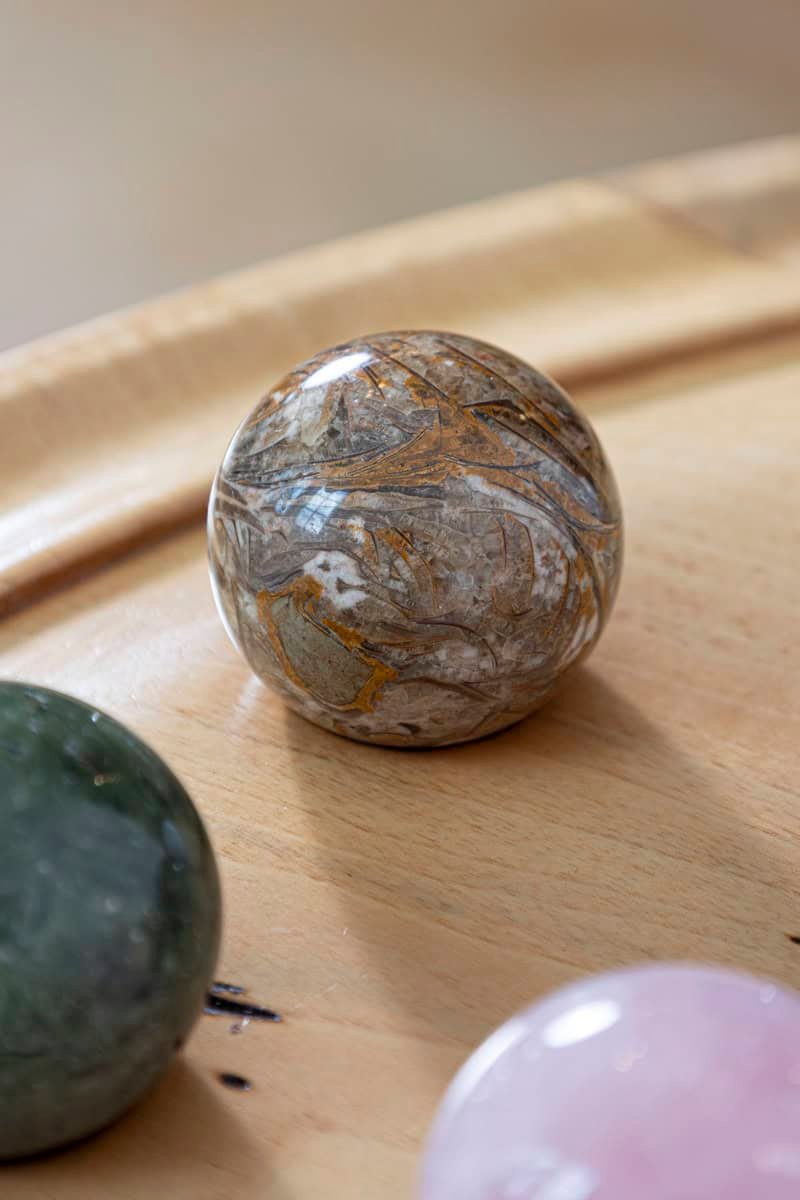 19th-Century French Solitaire Game Table with Hand-Carved Marble Spheres - JAA