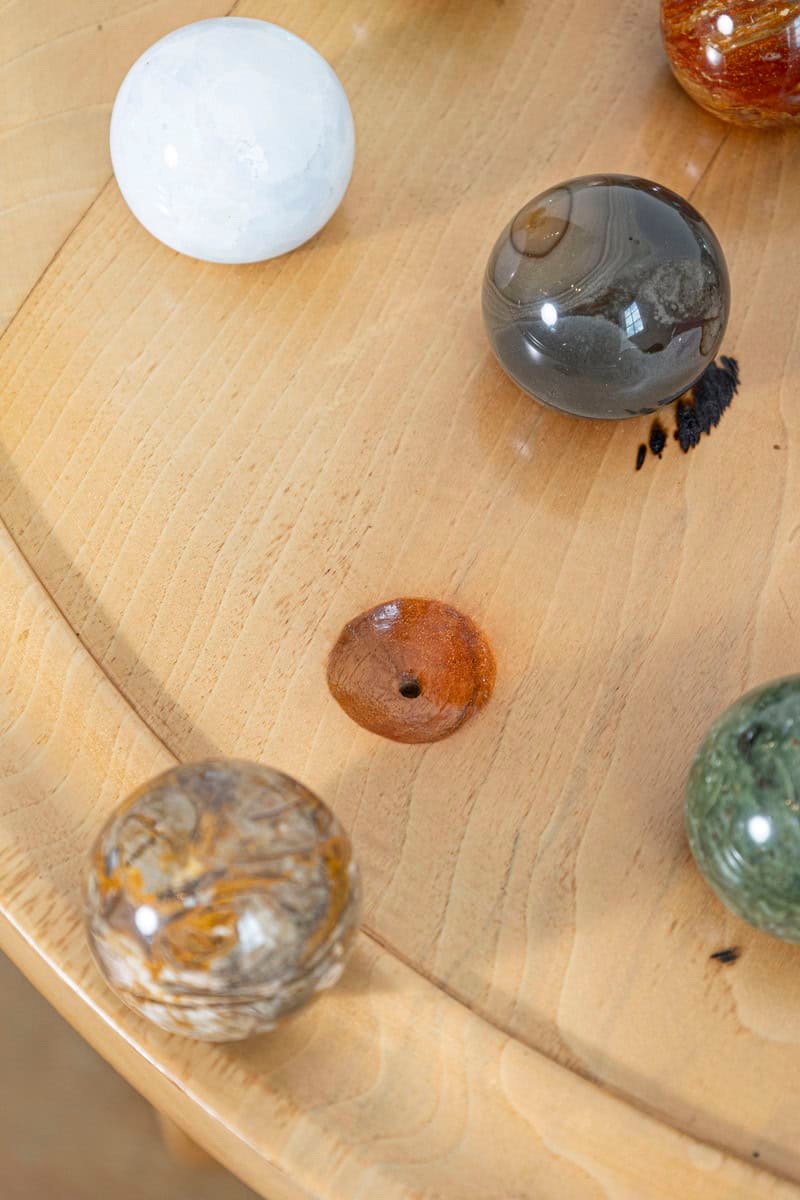 19th-Century French Solitaire Game Table with Hand-Carved Marble Spheres - JAA