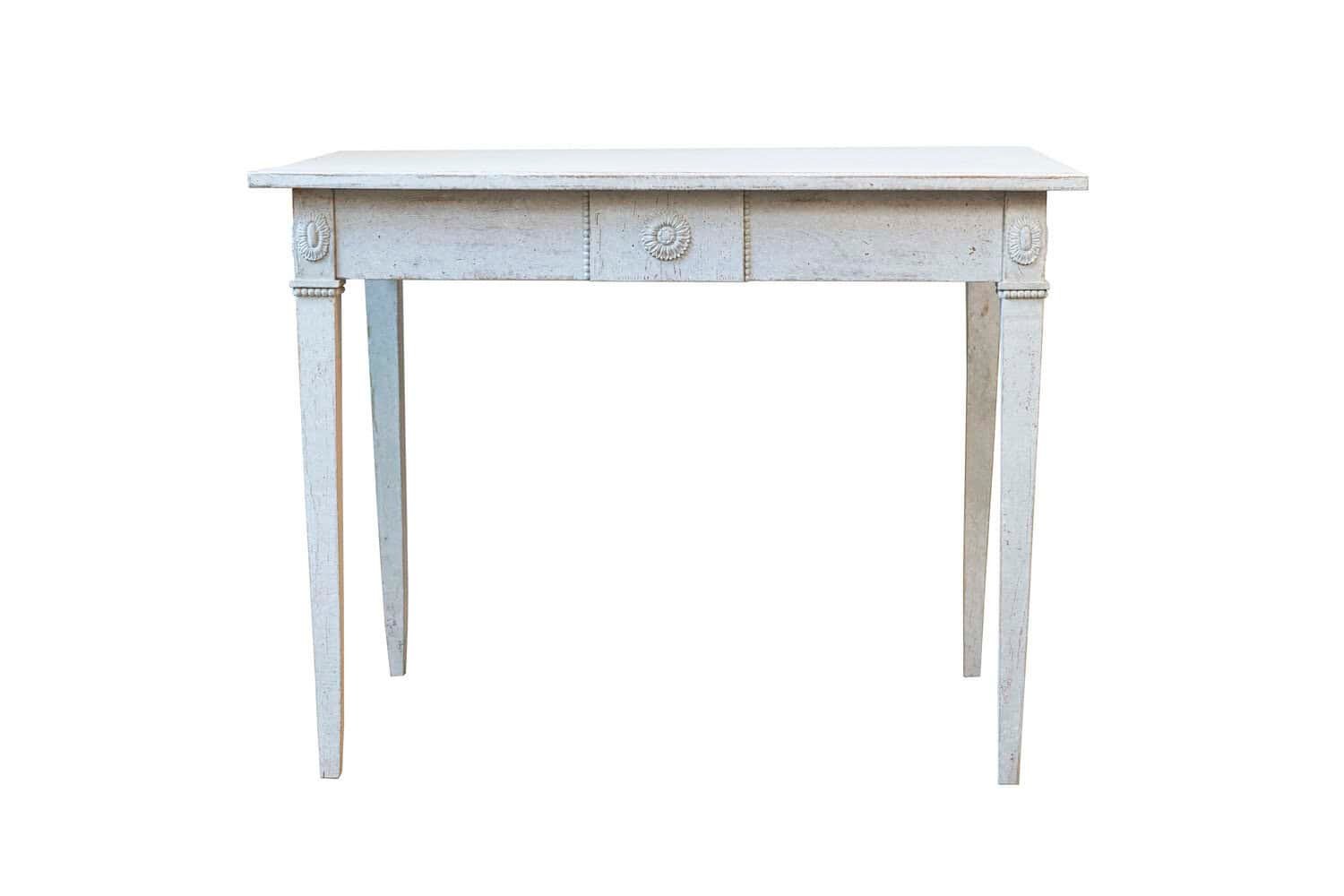 Swedish Gustavian Style 1880s Painted Wood Table with Carved Rosettes and Beads