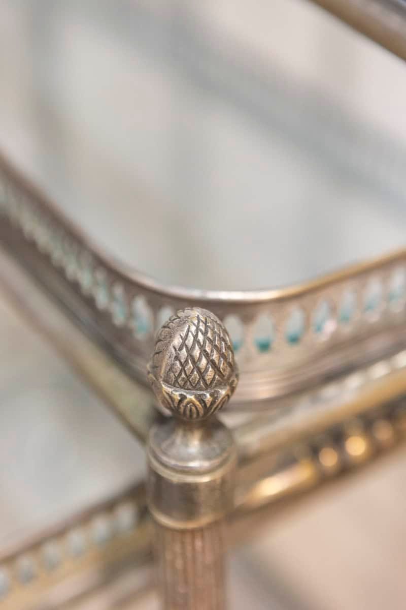 Set of Three French Neoclassical Style Nesting Bar Carts with Glass Shelves - JAA