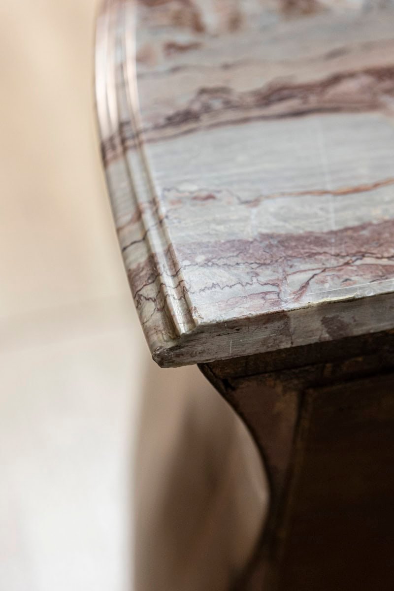 Italian Early 20th Century Rococo Style Walnut Commodes with Marble Tops, Pair, c.1900 - JAA