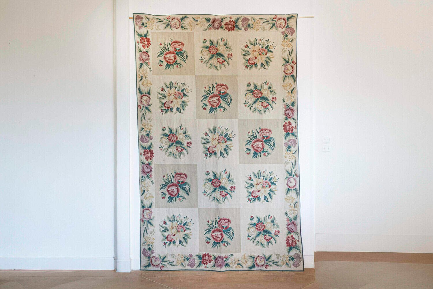 French 19th Century Aubusson Wall Tapestry with Pink and Cream Floral Décor - JAA