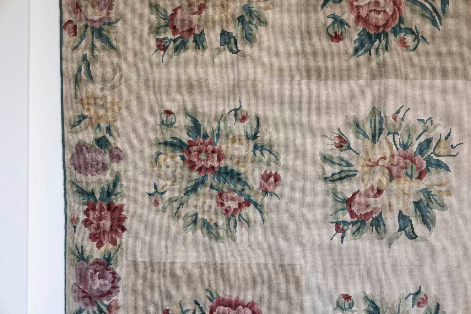 French 19th Century Aubusson Wall Tapestry with Pink and Cream Floral Décor - JAA