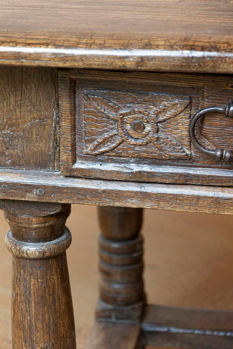 French 1750s Walnut Library Table with Carved Drawers and Original Hardware - JAA