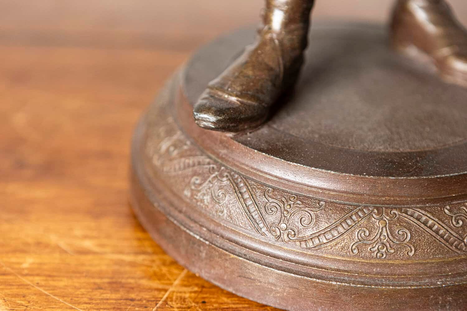 French Early 20th Century Patinated Bronze Fencing Trophy with Fencer Figure on Decorative Pedestal - JAA