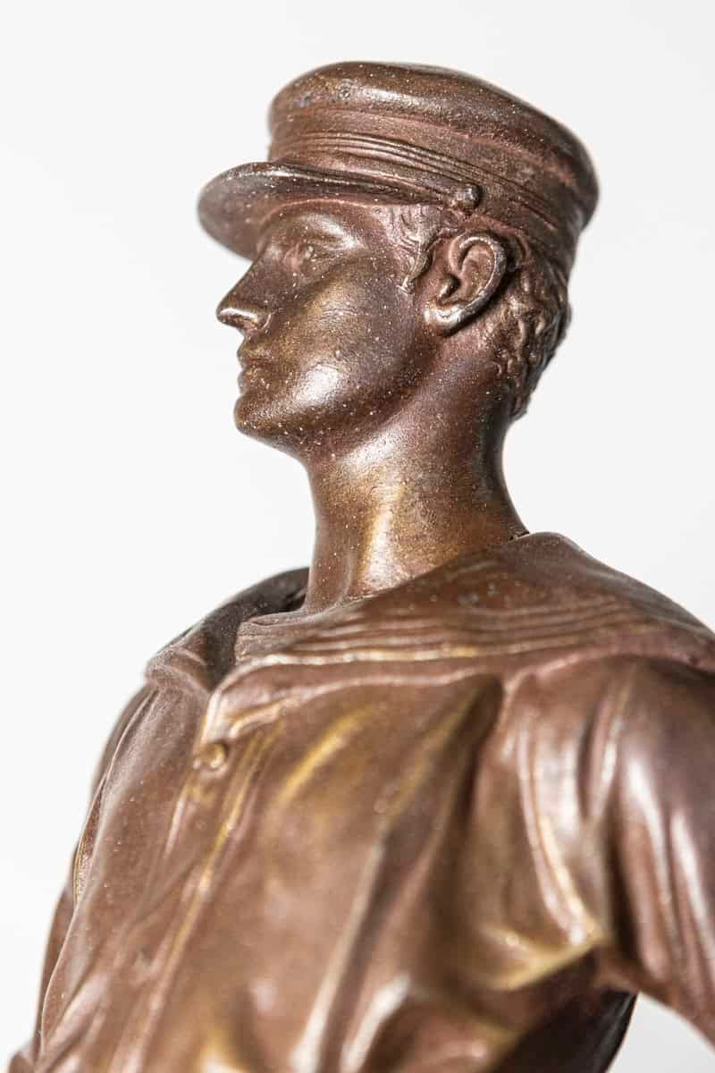 French Early 20th Century Patinated Bronze Fencing Trophy with Fencer Figure on Decorative Pedestal - JAA