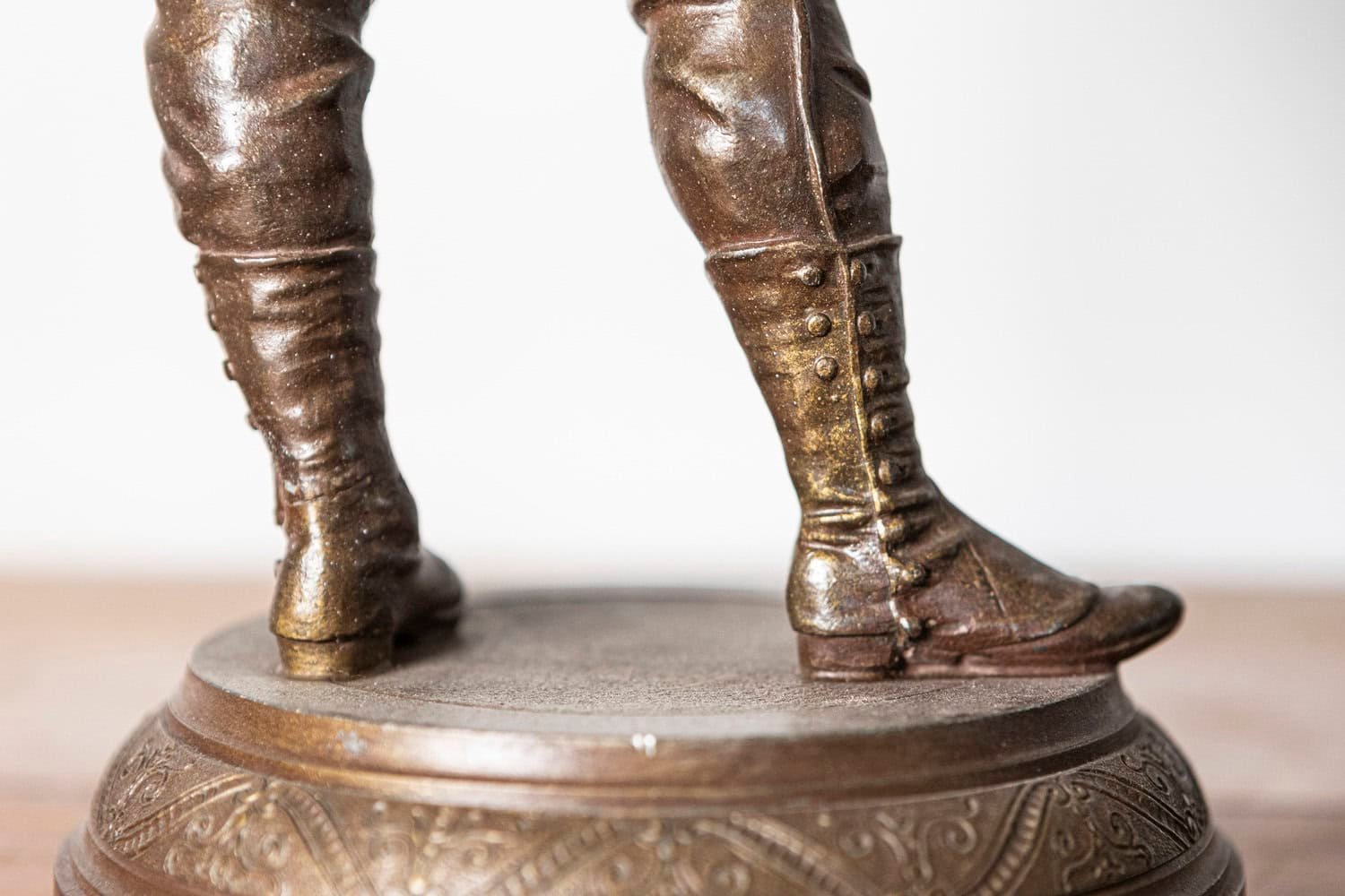 French Early 20th Century Patinated Bronze Fencing Trophy with Fencer Figure on Decorative Pedestal - JAA