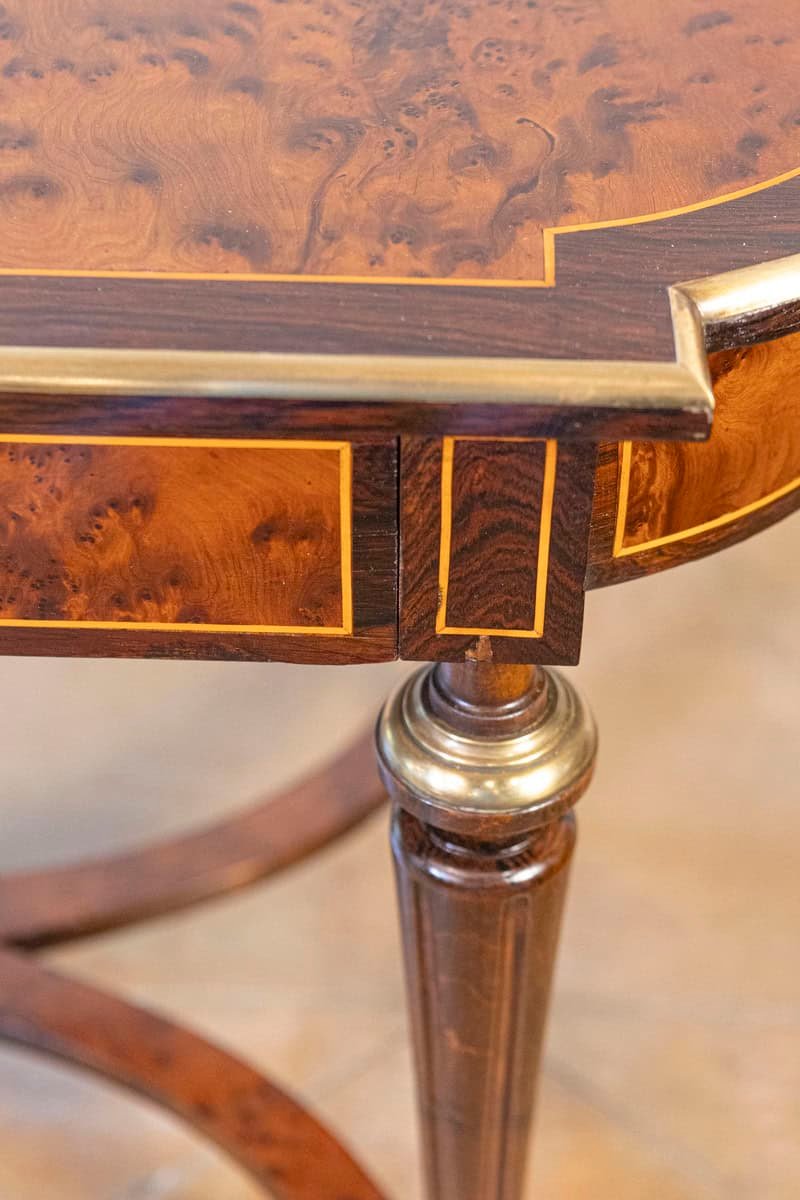 Italian 1890s Walnut, Mahogany and Brass Side Table with Floral Marquetry Décor - JAA