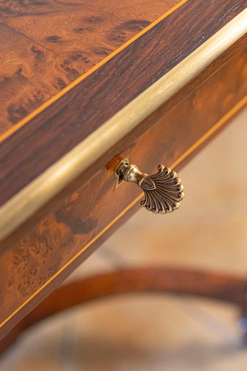 Italian 1890s Walnut, Mahogany and Brass Side Table with Floral Marquetry Décor - JAA