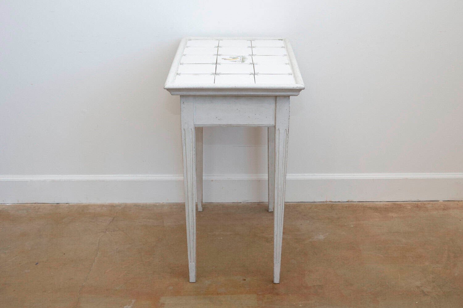 Danish Painted Wood Side Table with Tile Top, Rooster Motif and Single Drawer - JAA