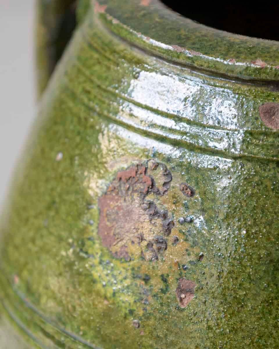 Mediterranean 19th Century Green-Glazed Terracotta Jar with Twin Handles - JAA