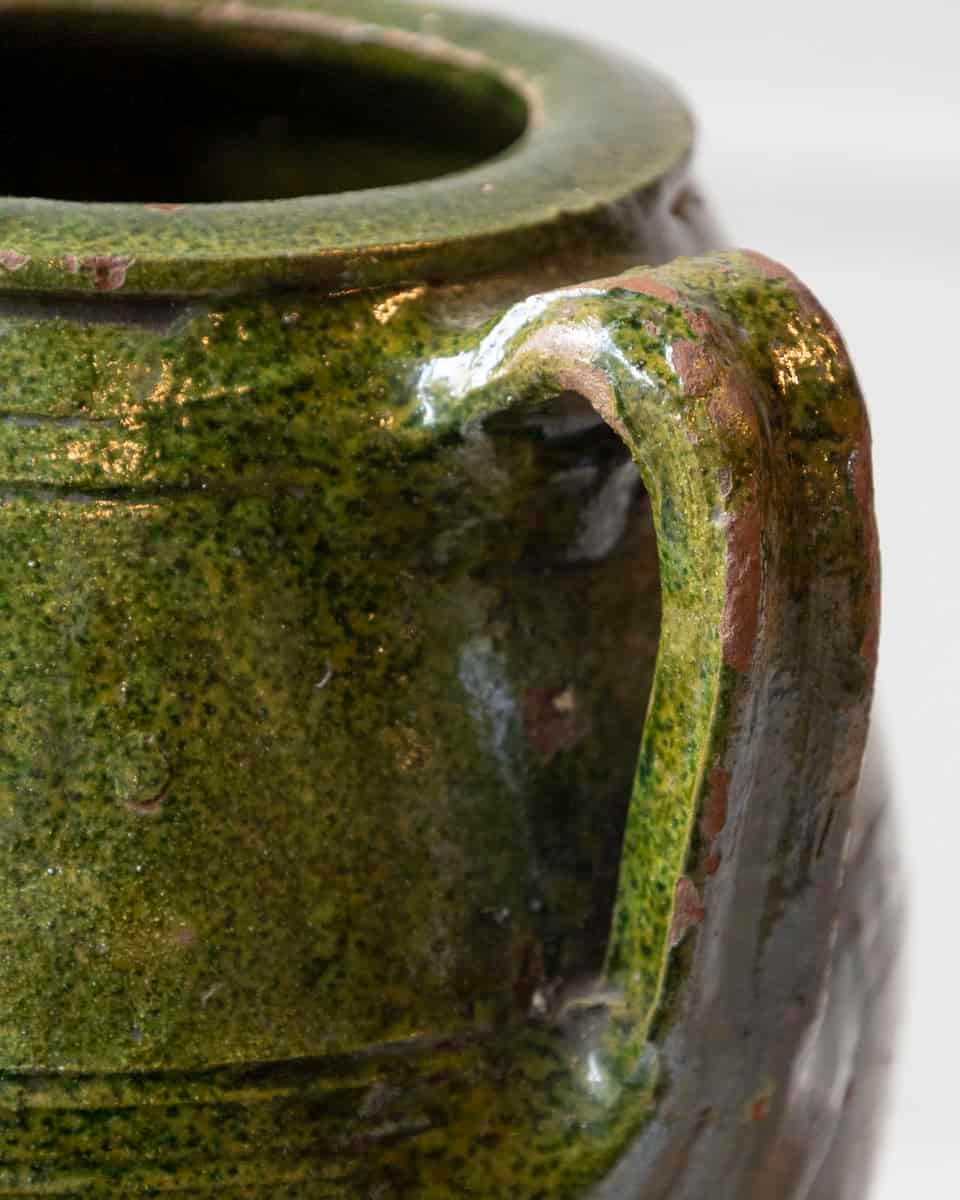Mediterranean 19th Century Green-Glazed Terracotta Jar with Twin Handles - JAA