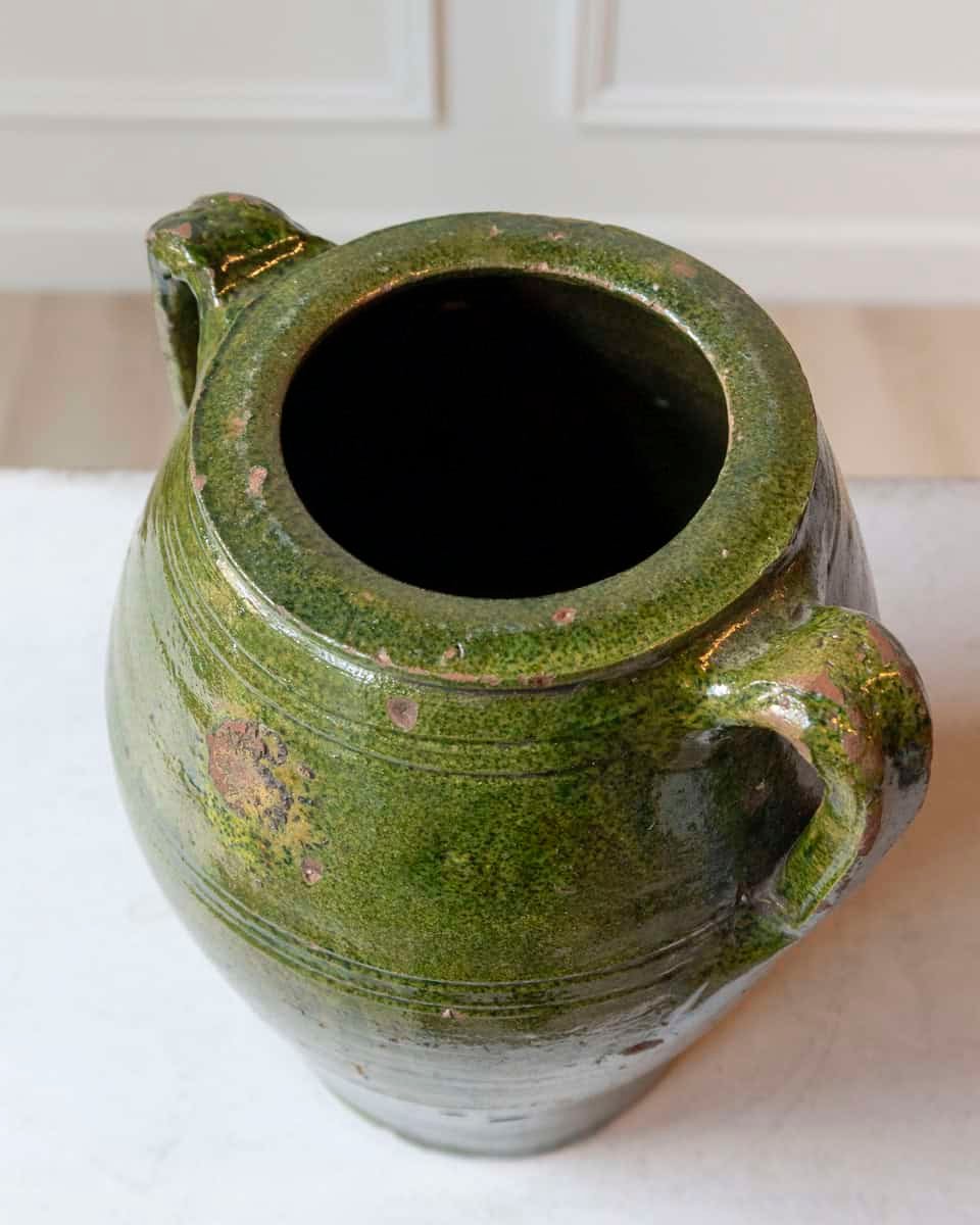 Mediterranean 19th Century Green-Glazed Terracotta Jar with Twin Handles - JAA