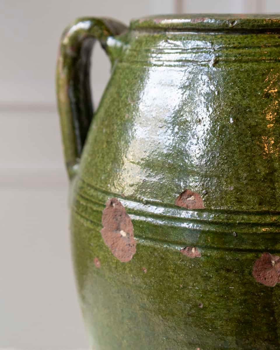 Mediterranean 19th Century Green-Glazed Terracotta Jar with Twin Handles - JAA