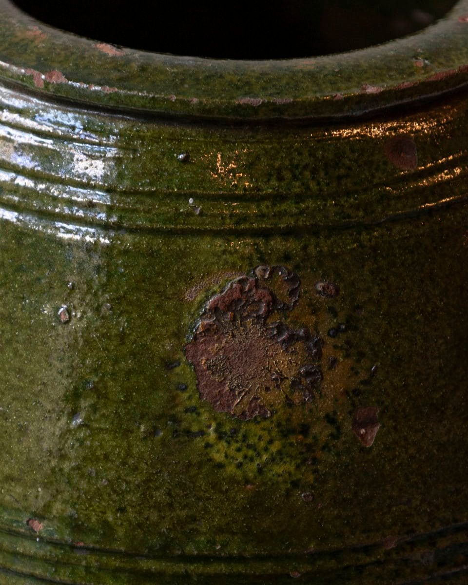 Mediterranean 19th Century Green-Glazed Terracotta Jar with Twin Handles - JAA