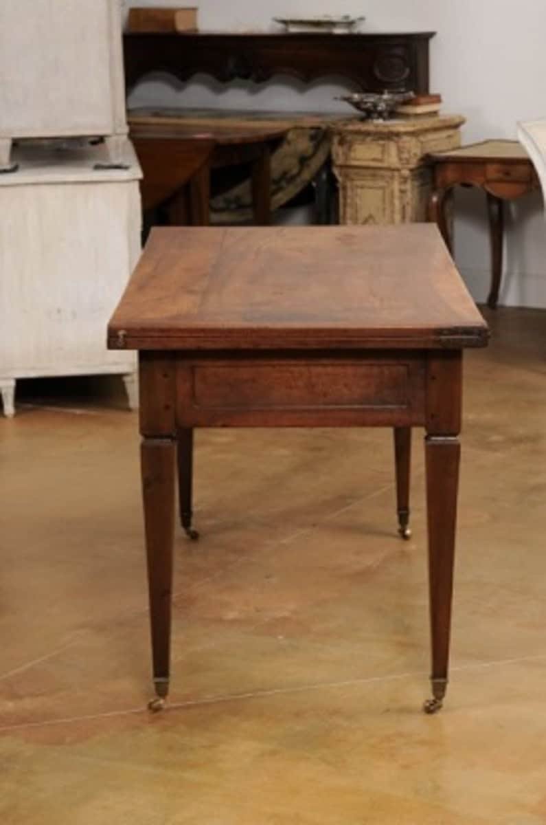 French Directoire Style 19th Century Walnut Table with Folding Top, Tapered Legs - JAA