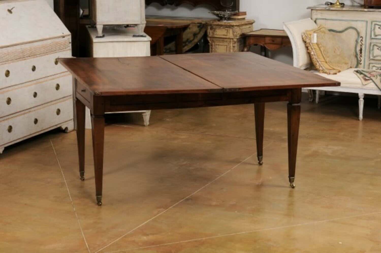 French Directoire Style 19th Century Walnut Table with Folding Top, Tapered Legs - JAA