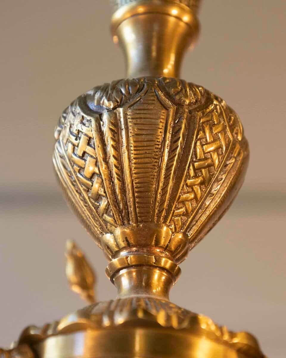 Spanish 19th Century Bronze Six-Light Chandelier with Cherubs and Floral Decor - JAA