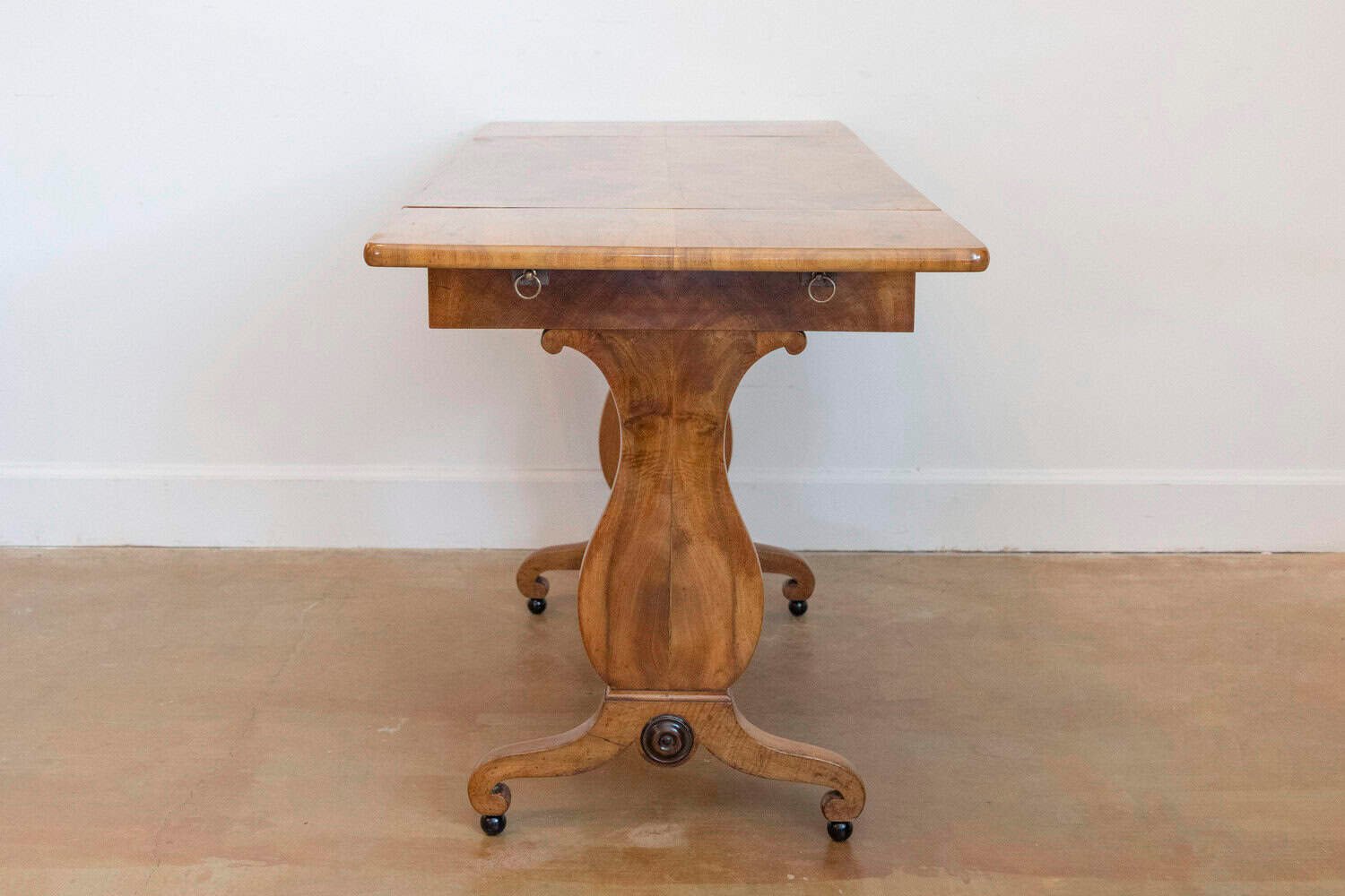 Swedish Empire Revival 1870s Birch Sofa Table with Drop Leaves and Carved Legs - JAA