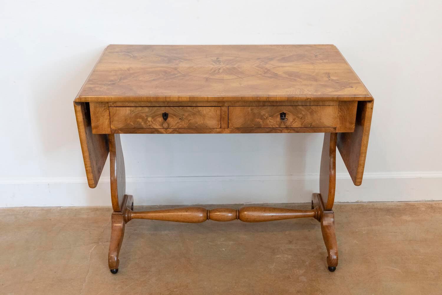 Swedish Empire Revival 1870s Birch Sofa Table with Drop Leaves and Carved Legs - JAA