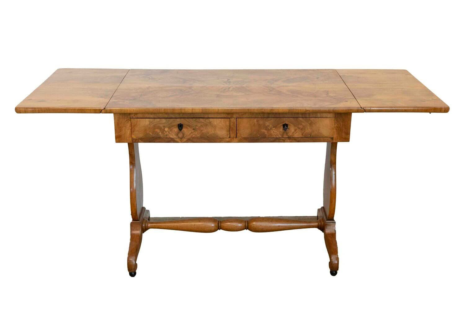 Swedish Empire Revival 1870s Birch Sofa Table with Drop Leaves and Carved Legs
