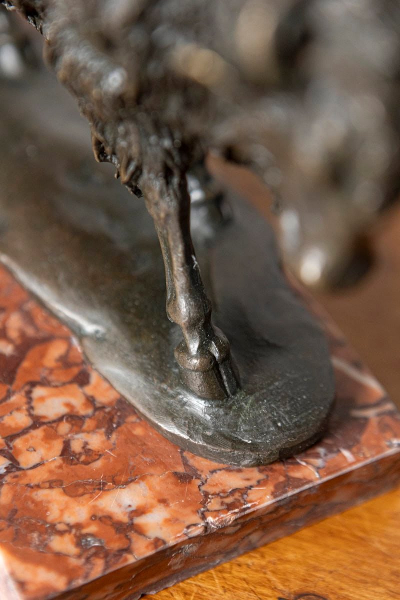 French 20th Century Bronze Sculpture of a Bison in Mid-Stride on Marble Base - JAA