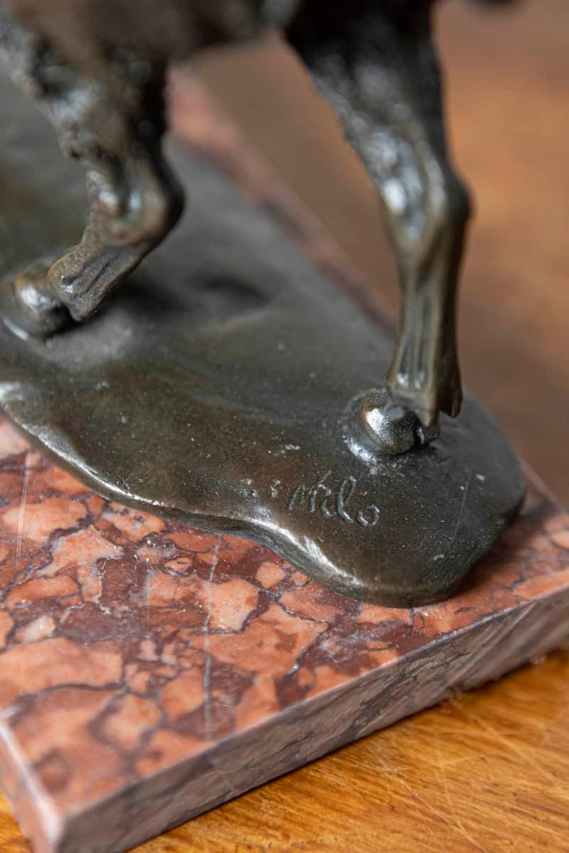 French 20th Century Bronze Sculpture of a Bison in Mid-Stride on Marble Base - JAA