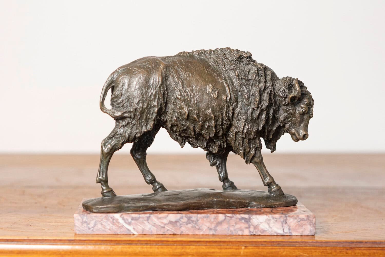 French 20th Century Bronze Sculpture of a Bison in Mid-Stride on Marble Base - JAA
