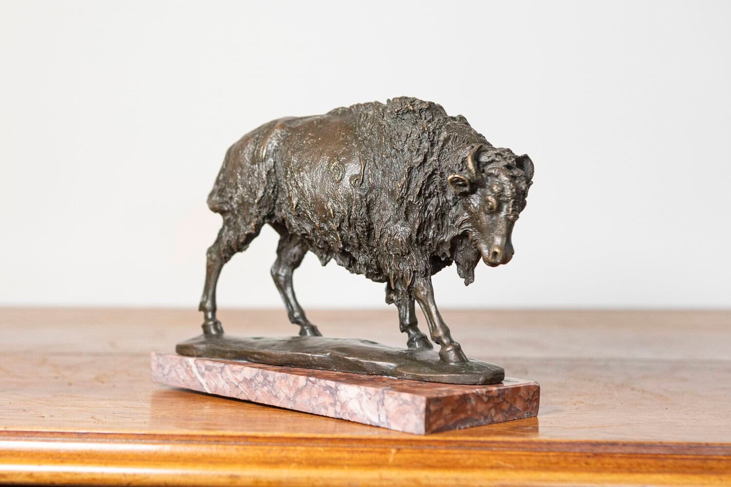 French 20th Century Bronze Sculpture of a Bison in Mid-Stride on Marble Base - JAA
