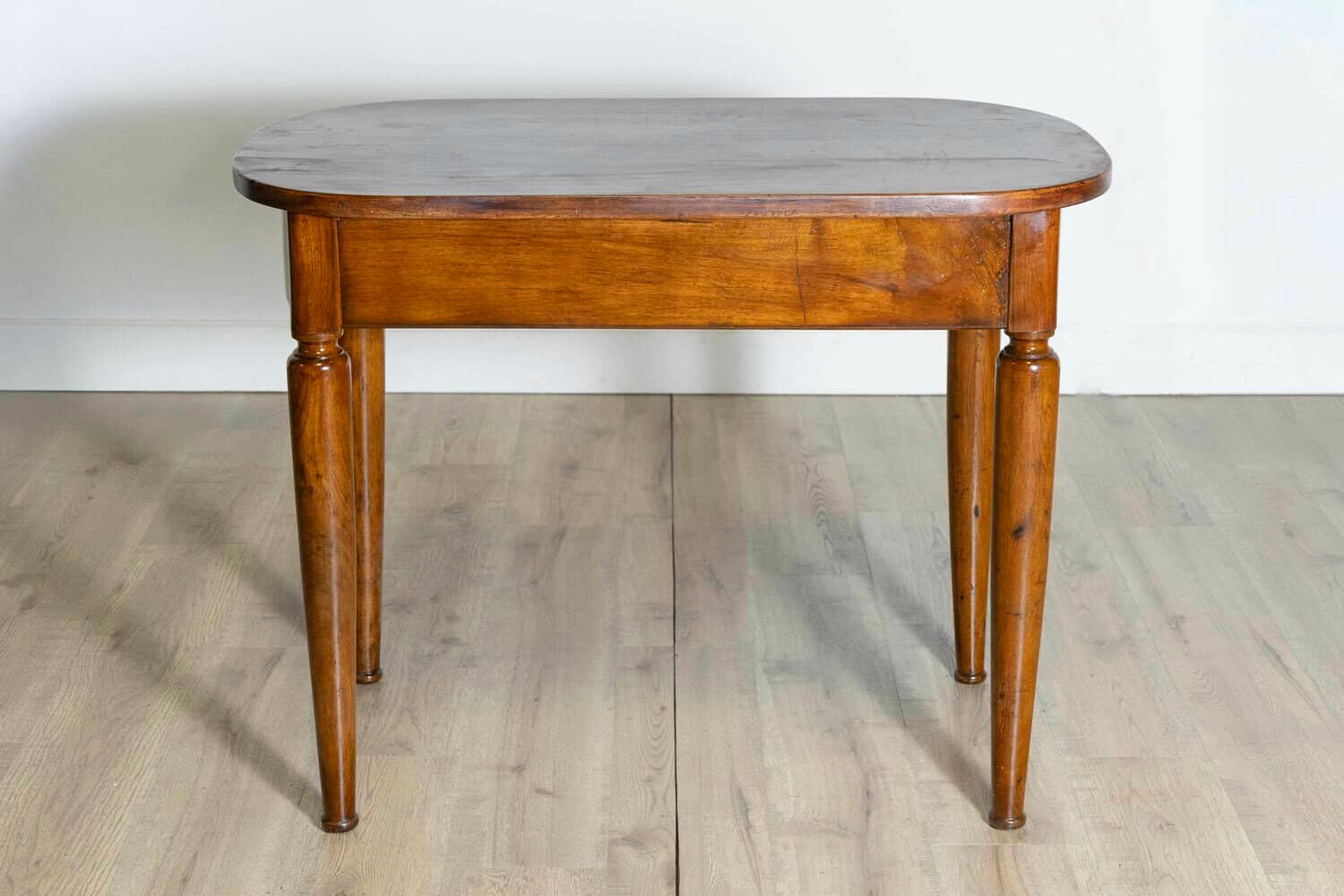 Italian Walnut 1890s Side Table with Oval Top, One Drawer and Cylindrical Legs - JAA