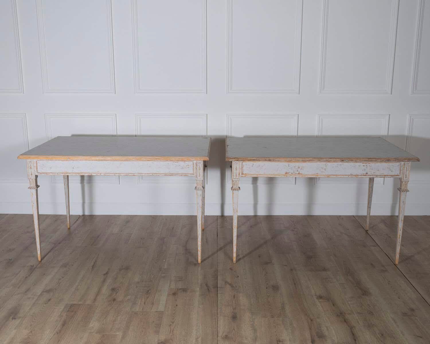 Pair of Gustavian Style Painted Tables, Repainted in Light Gray - JAA