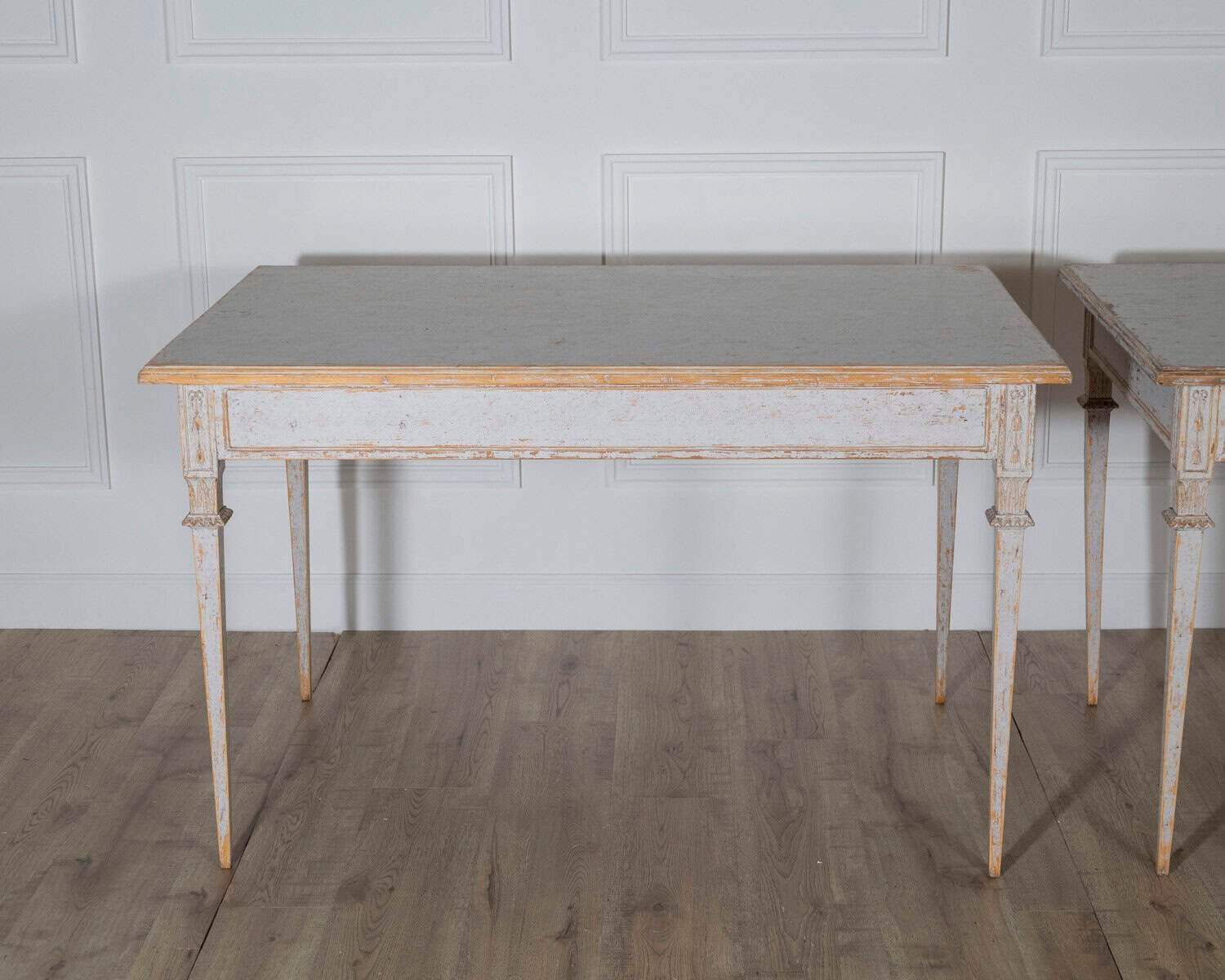 Pair of Gustavian Style Painted Tables, Repainted in Light Gray - JAA