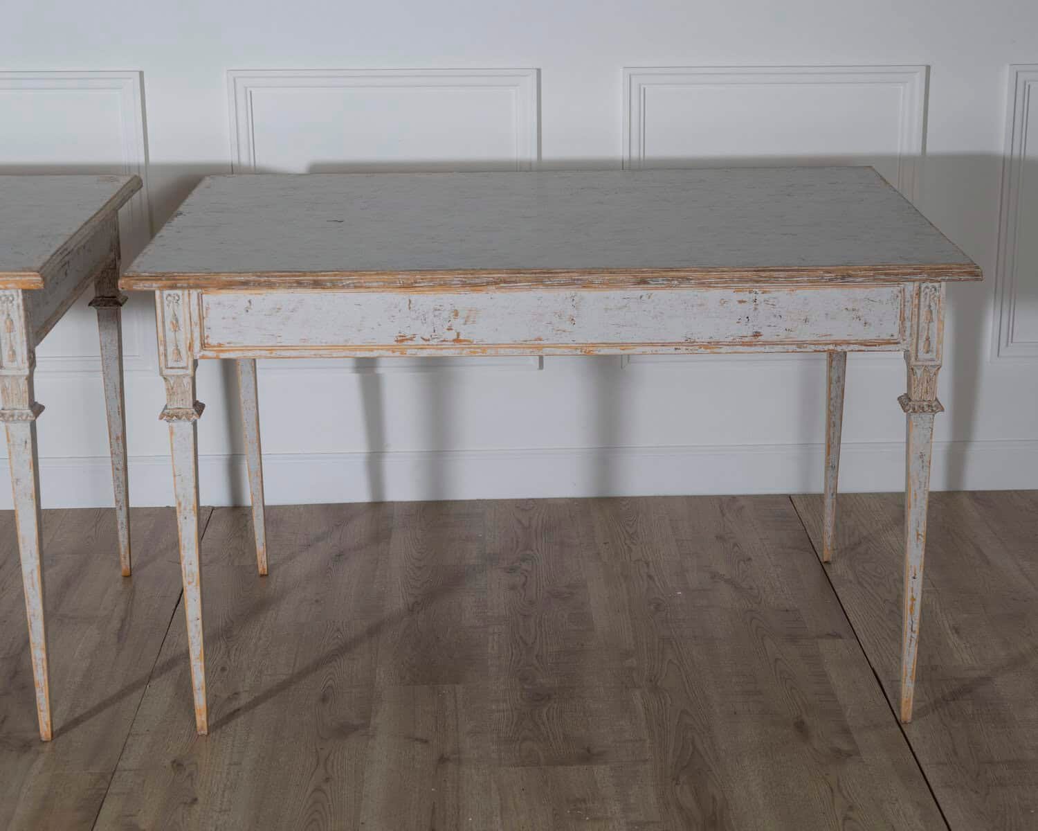 Pair of Gustavian Style Painted Tables, Repainted in Light Gray - JAA