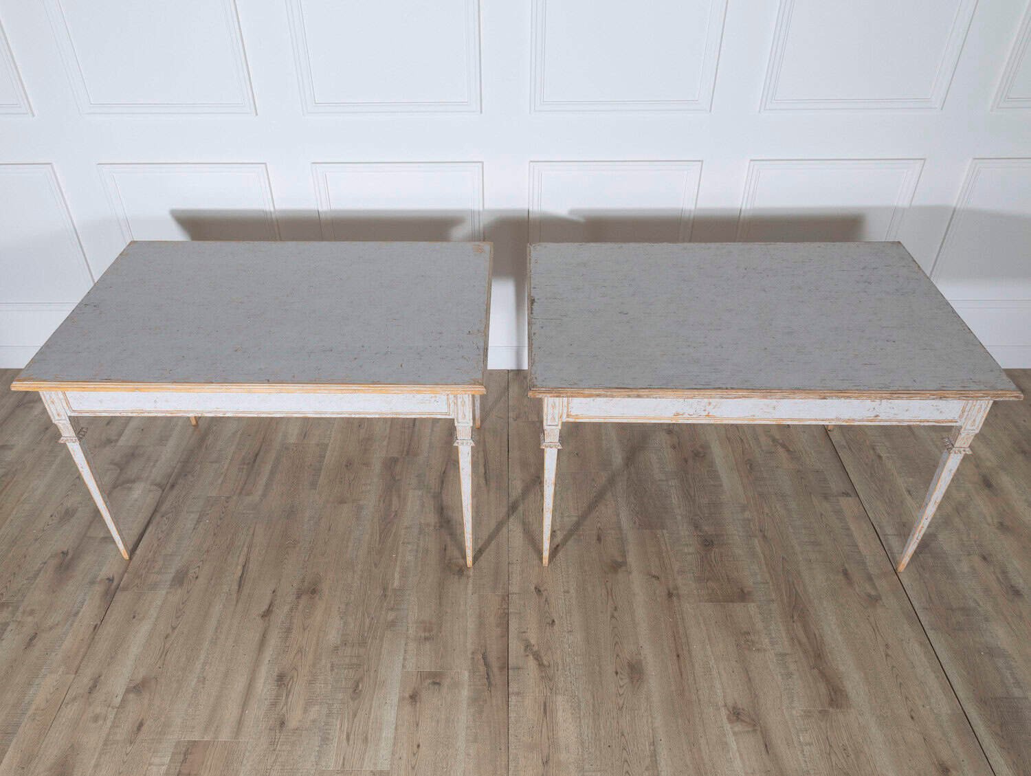 Pair of Gustavian Style Painted Tables, Repainted in Light Gray - JAA