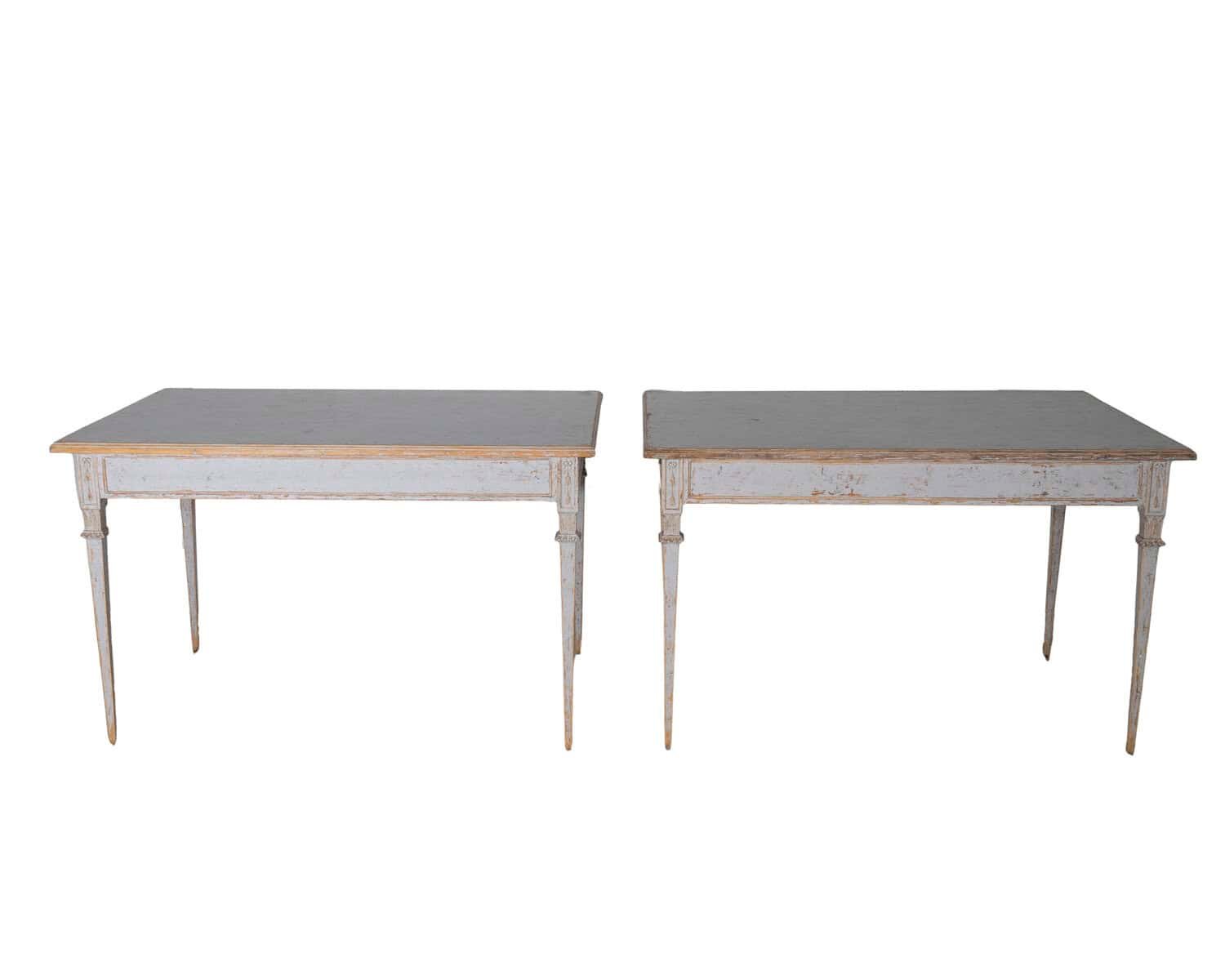 Pair of Gustavian Style Painted Tables, Repainted in Light Gray