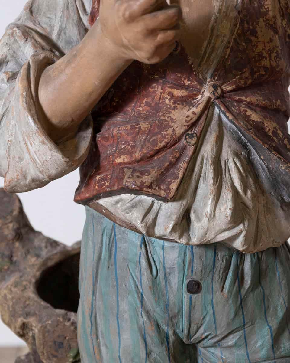 Italian 19th Century Polychrome Painted Metal Figure of a Boy with Basket - JAA