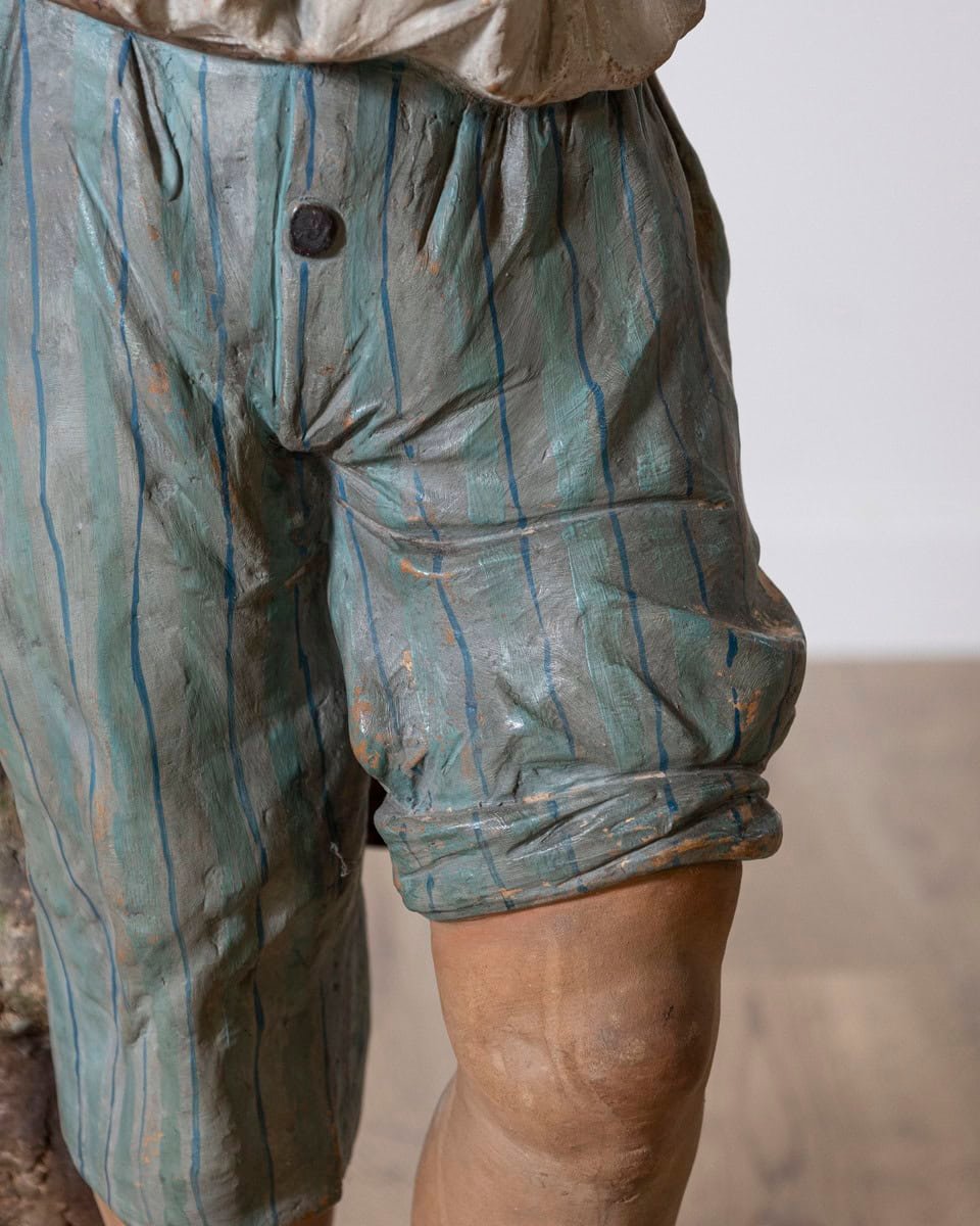 Italian 19th Century Polychrome Painted Metal Figure of a Boy with Basket - JAA