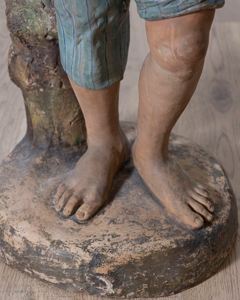 Italian 19th Century Polychrome Painted Metal Figure of a Boy with Basket - JAA