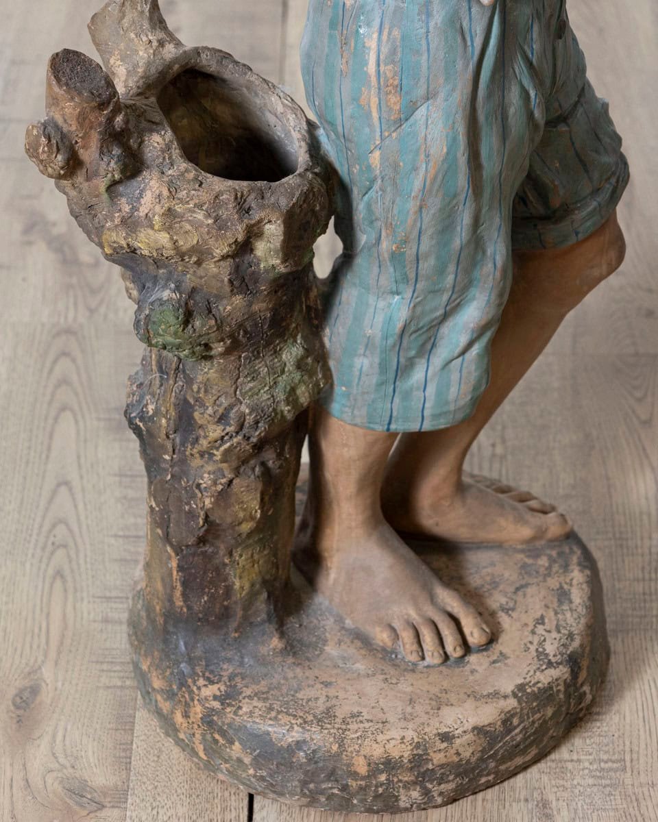 Italian 19th Century Polychrome Painted Metal Figure of a Boy with Basket - JAA