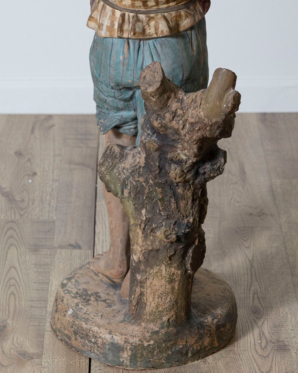 Italian 19th Century Polychrome Painted Metal Figure of a Boy with Basket - JAA