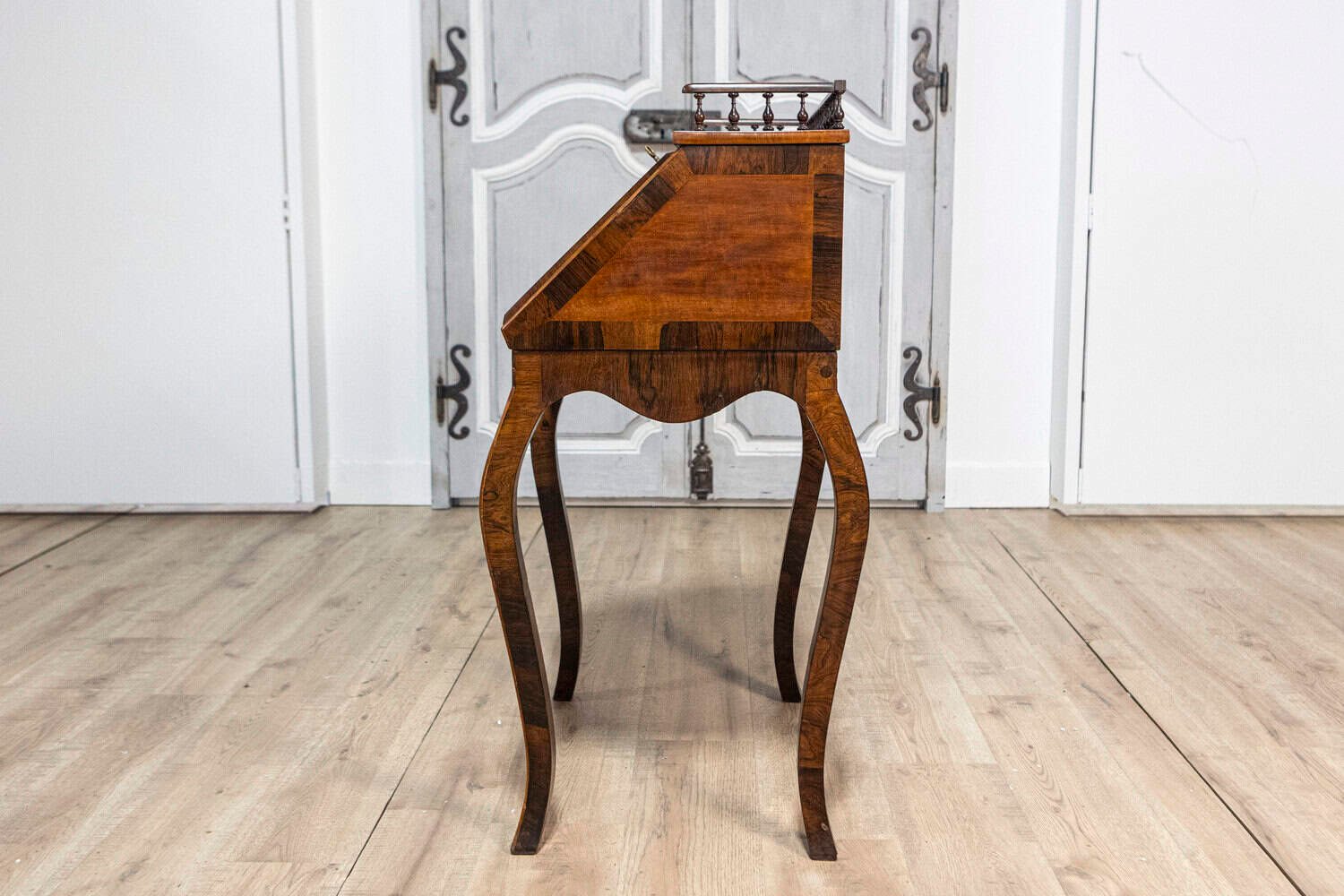 Italian 19th Century Walnut and Mahogany Writing Table with Slant Front Desk - JAA