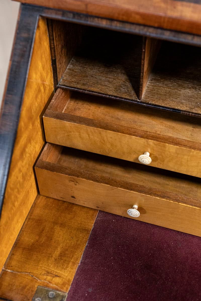 Italian 19th Century Walnut and Mahogany Writing Table with Slant Front Desk - JAA