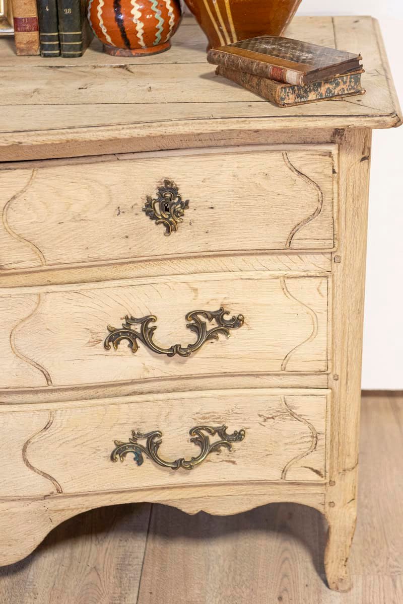 19th Century French Louis XV Bleached Oak Commode with Brass Hardware - JAA